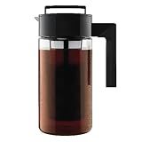 Takeya Deluxe Cold Brew Coffee Maker - BPA-Free Tritan Pitcher with Airtight Leakproof Lid, Silicone Grip Handle, Fine-Mesh Filter - Shatter-Proof, Dishwasher Safe, Made in USA - 1 Quart/Black
