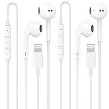 [Apple MFi Certified] 2 Pack Lightning Headphones, True Plug and Play Wired Earbuds for iPhone with Microphone & Volume Control, in-Ear Earphones Compatible with iPhone 14 13 12 11 Pro Max XS XR 8 7