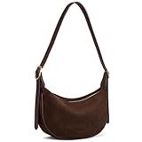 BOSTANTEN Purses for Women Crescent Crossbody Bag Vegan Leather Shoulder Hobo Handbag Adjustable Strap, Suede Coffee
