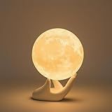 Mydethun 3.5 Inch 3D Moon Lamp – Birthday Gifts for Women, Mood Lighting w/Ceramic Base, White Elephant Gifts for Teenage Girls, White/Yellow Touch-Dimmable LED Night Light for Kids Room