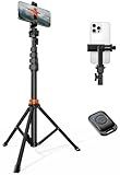 VIMOSE 66" Phone Tripod, Tripod for iPhone with Remote & Ultimate Phone Mount, Extendable Selfie Stick Cell Phone Tripod Stand for Video Recording, Compatible for iPhone/Android/Camera, Light Stand
