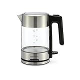 Amazon Basics Electric Kettle with Glass Carafe for Tea and Coffee, BPA-Free, Fast Boiling, Auto Shut-Off, 1.1 Quarts, 1500W, Glass and Steel