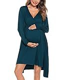 SWOMOG Women Maternity Nursing Gown and Robe Set 3 in 1 Labor Delivery Nursing Nightgown for Breastfeeding Hospital Bathrobe Blue Green