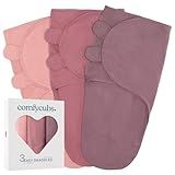 Comfy Cubs Easy Swaddle Blanket, 3 Pack - 100% Cotton Newborn Wrap, Small for 0-3 Months Infants, with Adjustable Velcro, Breathable and Durable Sleep Sack for Babies - Blush, Mauve & Mulberry