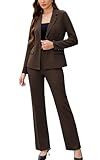 Women's 2 Piece Suits Business Casual Outfits Long Sleeve Solid Blazer with Pants Professional Office Work Sets Brown