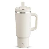ENCOOL 40 oz Tumbler with Handle and Straw: Stainless Steel Insulated Tumbler Keeps Cold for 24 Hours, Leakproof Travel Cup Fits in Cup Holder and BPA-Free, Cream Moon