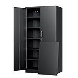Yizosh Metal Storage Cabinet with Lock - 72" Garage Storage Cabinet with 2 Locking Doors and 5 Adjustable Shelves, Black Steel Lockable for Office,Home,Garage