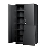 Yizosh Metal Storage Cabinet with Lock - 72" Garage Storage Cabinet with 2 Locking Doors and 5 Adjustable Shelves, Black Steel Lockable for Office,Home,Garage