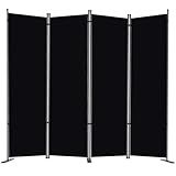 RANTILA 4 Panel Room Divider, 6 FT Folding Privacy Screen with Wide Feet, Freestanding Partition for Room Separation, Portable Room Divider Panel, 89" W x 71" H, Black