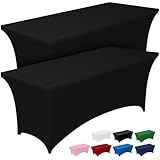 Pureegg Spandex Tablecloth 6ft - 2 Pack, Fitted and Tight Cloth for Rectangle Table, Wrinkle-Free and Stretch Table Cover for Party, Wedding, Banquet and Birthday, Black