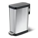 Glad Slim Trash Can with Clorox Odor Protection - Narrow Kitchen Garbage Bin with Soft Close Lid, Step On Foot Pedal and Waste Bag Roll Holder, Stainless Steel, 12 Gallon/45 Liter