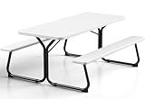 Picnic Table, 6 FT Outdoor Picnic Table with Benches for 8 People, Heavy Duty Picnic Bench Set with Steel Frame, 600LBS Capacity, Patio Dining Table Set for Backyard, Park, Garden, School
