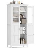 Akxomel 53.1" H Tall Bathroom Storage Cabinet, Bathroom Floor Cabinet with 6 Doors and Adjustable Shlef, Linen Cabinet, Pantry Cabinet for Living Room, Kitchen, Entryway, White