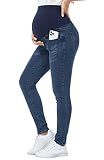 PACBREEZE Women's Maternity Jeans Over Belly Skinny Stretchy Denim Pants Comfy Slim Pregnancy Pants (Dark Blue, Large)