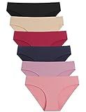 Caterlove Women's Seamless Underwear No Show Stretch Bikini Panties Silky Invisible Hipster 6 Pack (A, Small)