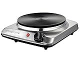 OVENTE Electric Countertop Single Burner, 1000W Cooktop with 7.25 Inch Cast Iron Hot Plate, 5 Level Temperature Control, Compact Cooking Stove and Easy to Clean Stainless Steel Base, Silver BGS101S