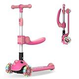 Gotrax KS3 Pro Kick Scooter for Kids, One Key Removable Seat & 3 Extra Wide PU Light-Up Wheels and Anti-Slip Deck, Adjustable Height Handlebar and Lean-to-Steer, Foldable Scooter for Children Aged 2-8