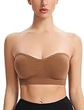 Gnowann Strapless Bras for Women Non-Slip Silicone Bandeau Bralette Seamless Wireless Strapless Bra Padded Tube Top Coffe XL