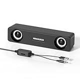 Computer Speakers for Desktop PC - 10W Wired Stereo Speakers with Volume Control Wheel, USB Powered, 3.5mm Audio Input, Compact Expertly Tuned Soundbar with Deep Bass for Office, Home, and Gaming