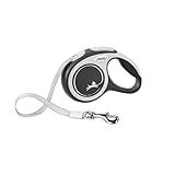 FLEXI® New Comfort Tape Retractable Dog Leash for Large Dogs Upto 110 lbs. – 26 ft., Nylon, Grey/Black| Tangle Free Pet Walking Leash with One-Handed Brake, Pause, Lock |German Quality Product