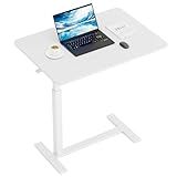 Sweetcrispy Overbed Bedside Table with Wheels, Adjustable Hospital & Home Use Bed Table, Rolling Laptop Table, Mobile Standing Desk, White