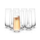JoyJolt Milo Stemless Champagne Flutes Set of 8 Crystal Glasses. 9.5oz Prosecco Wine Flute, Mimosa Glasses, Cocktail Glass Set, Water Highball Glass, Bar Glassware
