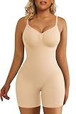 SHAPERX Shapewear for Women Tummy Control Bodysuit Mid Thigh Body Shaper Shorts for a Lifted Look,SZ5218-2-Beige-L/XL