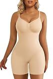 SHAPERX Shapewear for Women Tummy Control Bodysuit Mid Thigh Body Shaper Shorts for a Lifted Look,SZ5218-2-Beige-L/XL