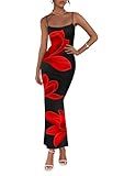 PRETTYGARDEN Womens Floral Maxi Dress Summer 2025 Sexy Spaghetti Strap Slip Bodycon Mesh Beach Vacation Dresses(Black,Medium)
