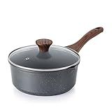 SENSARTE Nonstick Sauce Pan with Double Spout, 3.0 Quarts Swiss Granite Coating Sauce Pot with Lid Medium Kitchen Cooking Pot, Induction Comptable Saucepan, Free of Intentionally Added PFOA