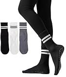 Irisbear Womens Pilates Socks with Grips Non Slip Yoga Socks Barre Hospital Athletic Grippy Socks for Women 3 PACK BLACK WHITE GRAY