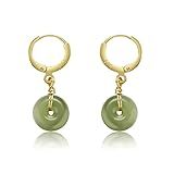 LOOYUUPEE Natural Jade Earrings Hetian Jade Vintage Donut Handmade Earrings for Women Dangle Hook Earrings Minimalist Drop Earrings Lucky Jewelry Gift for Mom (925 Sterling Silver with Gold Plated)