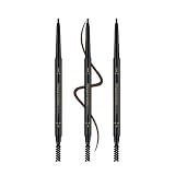 3Pcs Waterproof Eyebrow Pencil Dark Brown, Premium Eye Brow Pencil Brn with Spoolie Brush, Longwearing for Perfect Brows, Professional, Precision, Defines, Double-ended Eyebrow Pen for Women, O'CHEAL