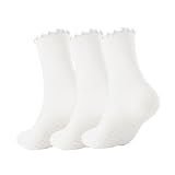 Ceoon 3 Pairs Pilates Socks with Grips Non-slip Ruffle Yoga Sock Grip Socks for Women (Polycotton, Socks set 4)