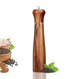 1 Pack - 10 Inch tall Acacia Wood Pepper Grinder or Salt Mill Elegant Pepper Mill Wooden with a Adjustable Ceramic Rotor and Easily Refillable - Wood Salt Grinder for Your Kitchen