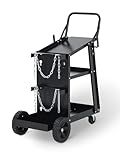 3 Tier Welding Cart, Heavy Duty Welder Cart with 360° Swivel Wheels, Tank Storage Safety Chains, Rolling MIG Welder Cart for TIG, ARC, MMA, Plasma Cutter Welding Machine, Black