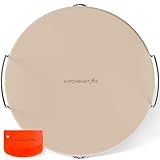 KitchenStar 16-inch Pizza Stone for Oven and BBQ Grill with Handles, Round, 5/8" Thick - Natural Cordierite, 1800 °F Resistant, Baking Stone Set with Stainless Steel Rack & Plastic Scraper Tool