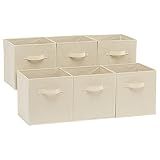 Amazon Basics Collapsible Fabric Storage Cubes Organizer with Handles, Sturdy Storage Bins for Organization, 10.5" x 10.5" x 11", Beige, 6-Pack