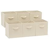 Amazon Basics Collapsible Fabric Storage Cubes Organizer with Handles, Sturdy Storage Bins for Organization, 10.5" x 10.5" x 11", Beige, 6-Pack