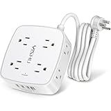 6 Ft Surge Protector Power Strip - 8 Widely Outlets with 4 USB Ports, 3 Side Outlet Extender with 6 Feet Extension Cord, Flat Plug, Wall Mount, Desk USB Charging Station, ETL,White