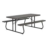 LIFETIME 6‑Foot Classic Folding Picnic Table, UV Protected Tabletop, Steel Frame, Seats 8, Weather & Rust Resistant, Flat Folding Outdoor Picnic Table with Umbrella Hole