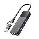 USB A/C to Ethernet Adapter, 3xUSB3.0 and 1000M RJ45 Network hub for Laptop
