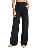 Promover Wide Leg Pants Woman Yoga Pants with Pockets Loose Stretch Casual Lounge Sweatpants Women Fashion Clothing(Black,XL,31")