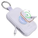 RORRY Portable Charger, 5000mAh Portable Charger Power Bank with Built-in Cables, Travel Keychain Battery Pack for Apple Watch Ultra 2/10/9/8/Ultra/7/6/SE/5, iPhone 16/15/14/13/12, Purple