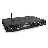 Pyle Bluetooth Home Theater Amplifier - 200 Watts into 5 Channels with Subwoofer Out, Wireless Streaming, USB/SD with MP3 player, RCA Input, FM Radio, LCD Display - PDA7BU