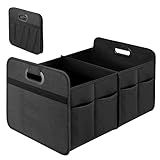 Simple Deluxe Car Trunk Organizer, 2 Compartments Collapsible Trunk Storage, Anti-slip Design, Made of Waterproof 600D Oxford Polyester, Suitable for SUV, Minivan, Truck, Standard Size, Black