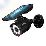 OHWOAI Solar Powered Fake Security Camera Outdoor with Motion Sensor Floodlight, Dummy Surveillance Camera, LED Deterrent Light, Battery Powered(1 Pack)