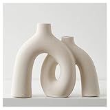 Hug Donut Decorative Vase Set - Modern Nordic Boho Style Vases Home Decor, Matte Ceramic Decorations for Living Room Shelf, Bookshelf Mantle Entryway Table or Console Décor (Cream White)
