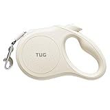 TUG Quest Retractable Dog Leash | 360° Tangle-Free Retraction | 16 ft Strong Nylon Tape (Medium, Cream)