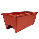 The HC Companies Deck Railing Planter Box w/Removable Drain Plugs - Lightweight & Weatherproof Plastic Flower Box - Balcony Planters for Railing and Fence (24”, Clay)